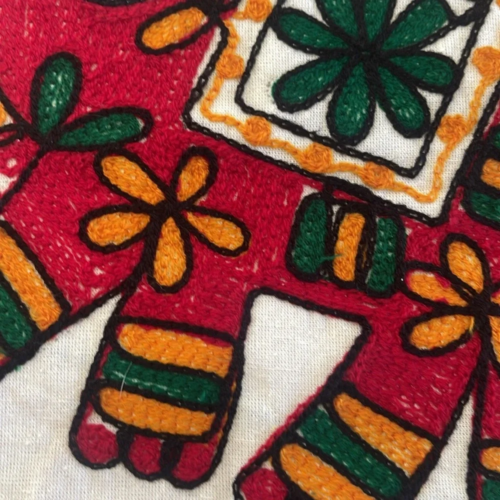 Colorful Elephant Embroidered Pillow Cover/ India made
